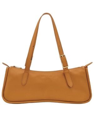 Longchamp Looong Logo Debossed Zip-Up Shoulder Bag - Brown