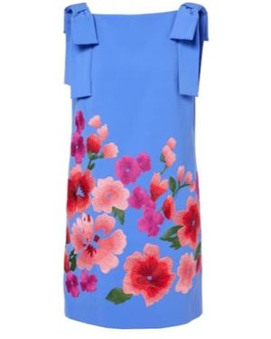 Carolina Herrera Floral Embroidered Crepe Minidress - Blue