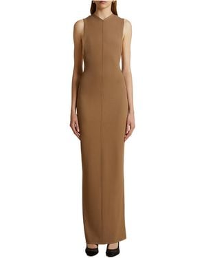 KHAITE Terri V-Neck Maxi Dress - Brown