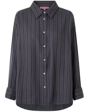 The Elder Statesman Striped Wool And Cashmere Blend Twill Shirt - Blue