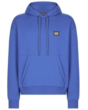 Dolce & Gabbana Logo Plaque Drawstring Hoodie - Blue