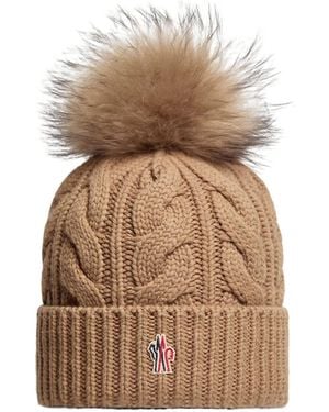 Moncler Grenoble Pompon Braided Beanie - Brown