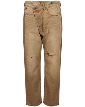 R13 Crossover Distressed Crossover-Waist Jeans - Natural