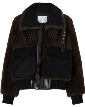 Sacai Cropped Shearling-Effect Jacket - Black
