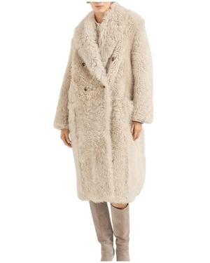 Brunello Cucinelli Double-Breasted Shearling Coat - Natural