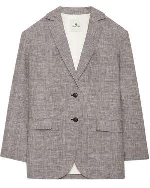 Anine Bing Quinn Plaid Linen Blazer - Grey