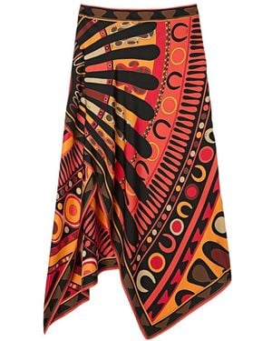 PUCCI Pucci Asymmetric Draped Printed Skirt - Red