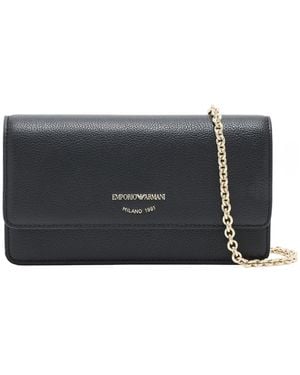 Emporio Armani Logo Stamp Foldover Top Clutch Bag - Black