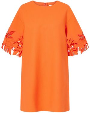 Oscar de la Renta Embroidered Cut-Out Wool-Blend Mini Dress - Orange