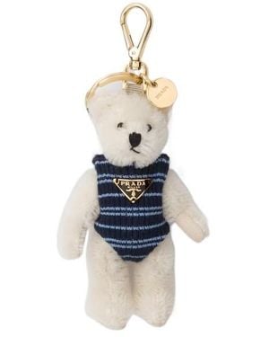 Prada Metal Ring Teddy Bear Keychain Charm - Blue