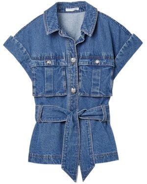 Veronica Beard Vistola Lace-Up Denim Jacket - Blue