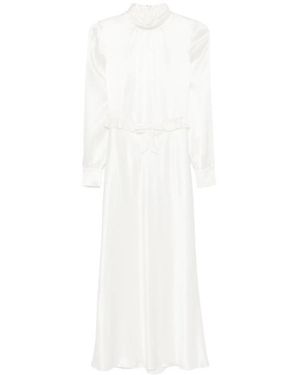 Alessandra Rich High-Neck Ruffled Silk Midi Dress - White