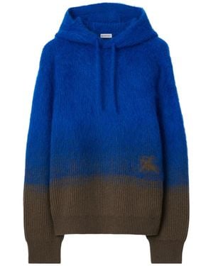 Burberry Two-Toned Logo Intarsia-Knit Hooded Jumper - Blue