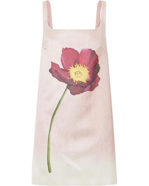 Oscar de la Renta Printed Satin Mini Dress - Pink