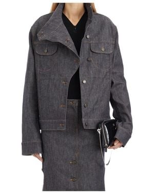 Courreges Long-Sleeved Denim Coat - Gray