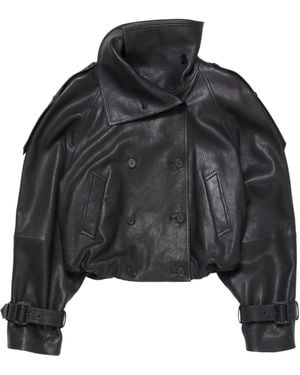 Acne Studios Double-Breasted Buckled-Cuffs Leather Jacket - Black