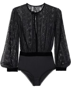 Eres Voltige Lace-Panel Velvet Bodysuit - Black