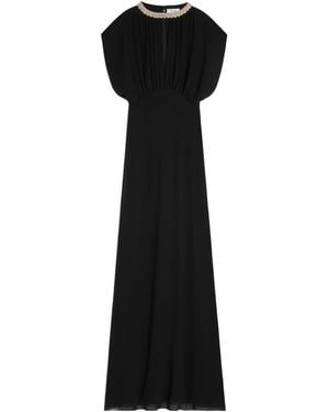 Celine Long Dress With Embroidered Collar - Black