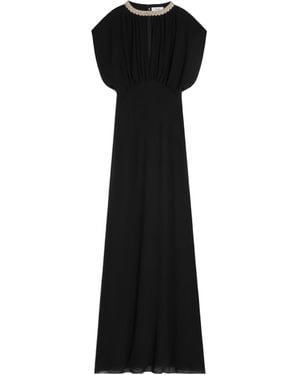 Celine Long Dress With Embroidered Collar - Black