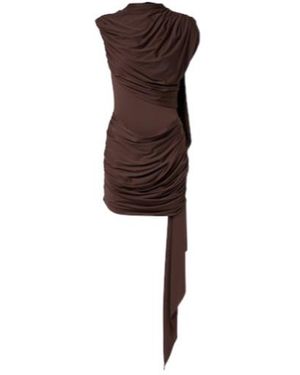 De La Vali Draped Caped Jersey Minidress - Brown
