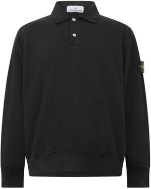 Stone Island Long-Sleeve Fleece Polo Shirt - Black
