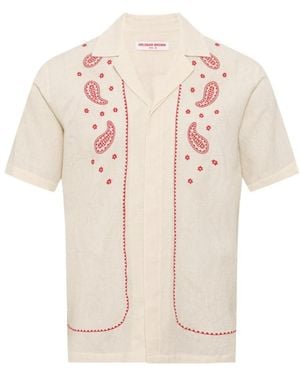 Orlebar Brown Paisleyembroidered Campcollar Shortsleeve Shirt - White