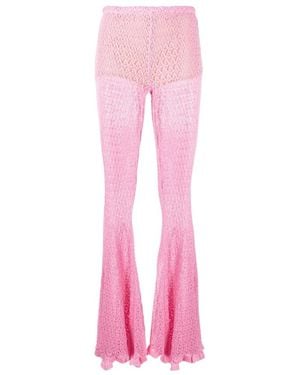 Blumarine Crochet-Knit Scallop-Edge Flared Trousers - Pink