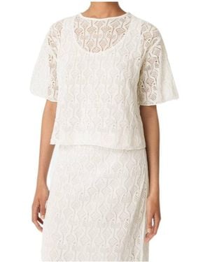 Bottega Veneta Lace Detailed Short Sleeved Top - White