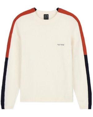 ARMANI EXCHANGE Long-Sleeved Round Neck Drop Shoulder Color-Blocked Knit Sweater - Natural