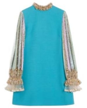 Valentino Long-Sleeved Wool Dress - Blue