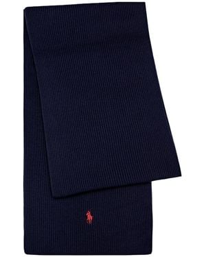 Polo Ralph Lauren Logo-Embroidered Ribbed Wool Scarf - Blue