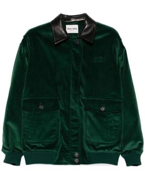 Miu Miu Logo-Detailed Long-Sleeved Coat - Green