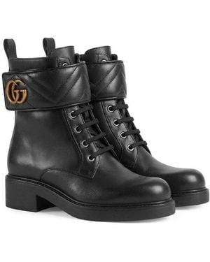 Gucci Logo Plaque Lace-Up Ankle Boots - Black