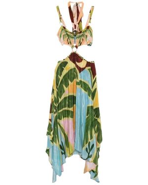 FARM Rio Tropical-Print Asymmetric Midi Dress - Green