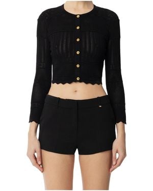 Elisabetta Franchi Openwork Embroidered Knit Cardigan - Black