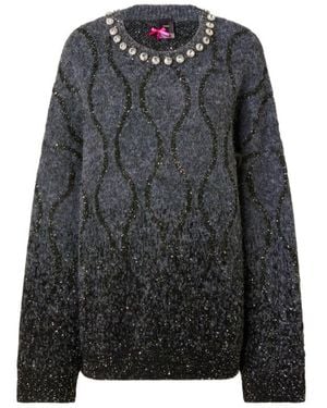 Pinko Crystal-Embellished Sequin-Pattern Sweater - Black