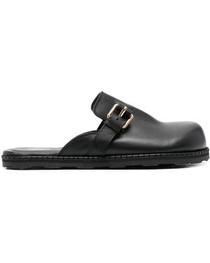 Moschino Buckle Detailed Round Toe Mules - Black