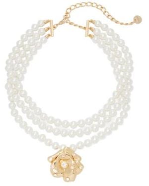 Self-Portrait Crystal-Embellished Floral Choker - White