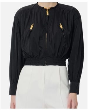 Elisabetta Franchi Zip-Up Crewneck Bomber Jacket - Black