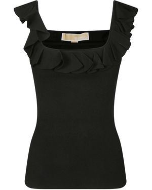 MICHAEL Michael Kors Ruffled Stretch Tank Top - Black