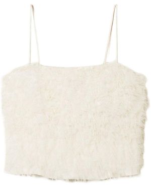 Twinset Ruffled Tulle Crop Top - Natural
