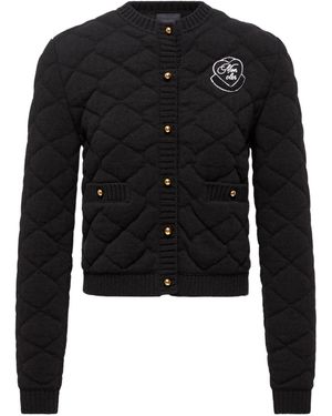 Moncler Diamond-Quilted Padded Wool Blend Cardigan - Black