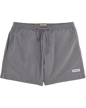 Woolrich Logo Patch Solid Swim Shorts - Gray
