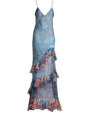 Etro Floral-Printed Sleeveless Ruffled Dress - Blue