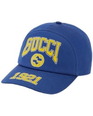 Gucci GG Logo Patch Cap Blue Gucci College Cotton Baseball Cap - Blue | Editorialist main image 4