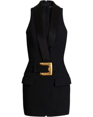 Balmain Grain De Poudre Belted Mini Dress - Black