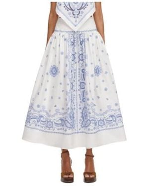 Self-Portrait Paisley-Embroidered Maxi Skirt - Blue