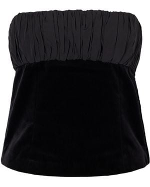 Posse Dean Strapless Ruched Cotton-Velvet Top - Black