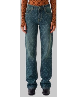 Marine Serre Moon Laser Wash Denim Straight Jeans - Blue