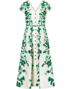 Saloni Printed Cotton-Poplin Midi Dress - Green